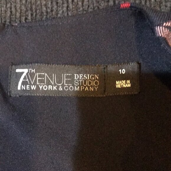 7th AVENUE By New York & Co. Sleeveless Navy Plaid Sheath Dress fully Lined-10 - Picture 12 of 13